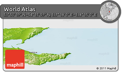 Physical Panoramic Map of the Area around 54° 3' 9" N, 137° 46' 30" E