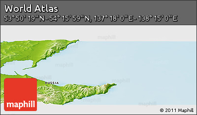 Physical Panoramic Map of the Area around 54° 3' 9" N, 137° 46' 30" E