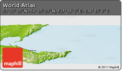 Physical Panoramic Map of the Area around 54° 3' 9" N, 137° 46' 30" E