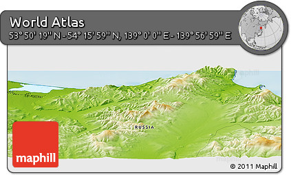 Physical Panoramic Map of the Area around 54° 3' 9" N, 139° 28' 29" E
