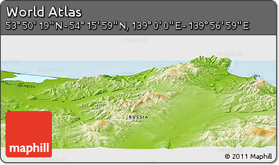 Physical Panoramic Map of the Area around 54° 3' 9" N, 139° 28' 29" E