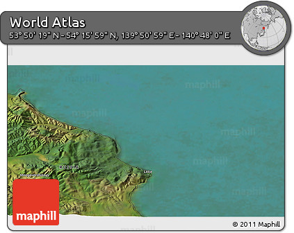 Satellite 3D Map of the Area around 54° 3' 9" N, 140° 19' 29" E