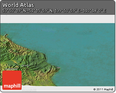 Satellite 3D Map of the Area around 54° 3' 9" N, 140° 19' 29" E