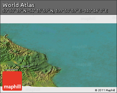 Satellite 3D Map of the Area around 54° 3' 9" N, 140° 19' 29" E