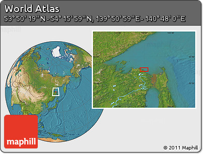 Satellite Location Map of the Area around 54° 3' 9" N, 140° 19' 29" E