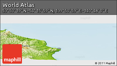 Physical Panoramic Map of the Area around 54° 3' 9" N, 140° 19' 29" E