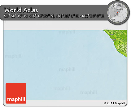 Physical 3D Map of the Area around 54° 3' 9" N, 142° 1' 30" E