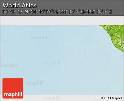 Physical 3D Map of the Area around 54° 3' 9" N, 142° 1' 30" E