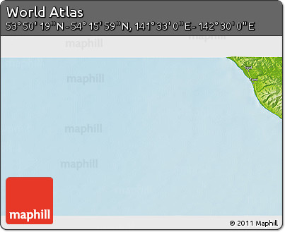 Physical 3D Map of the Area around 54° 3' 9" N, 142° 1' 30" E