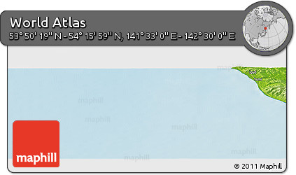 Physical Panoramic Map of the Area around 54° 3' 9" N, 142° 1' 30" E
