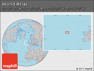 Gray Location Map of the Area around 54° 3' 9" N, 14° 22' 30" W