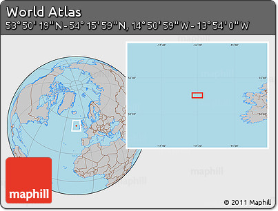 Gray Location Map of the Area around 54° 3' 9" N, 14° 22' 30" W