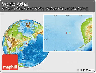 Physical Location Map of the Area around 54° 3' 9" N, 152° 13' 29" E