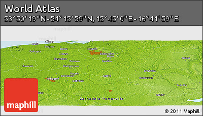 Physical Panoramic Map of the Area around 54° 3' 9" N, 16° 13' 30" E