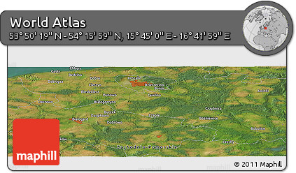 Satellite Panoramic Map of the Area around 54° 3' 9" N, 16° 13' 30" E