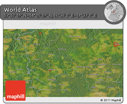 Satellite 3D Map of the Area around 54° 3' 9" N, 17° 4' 30" E