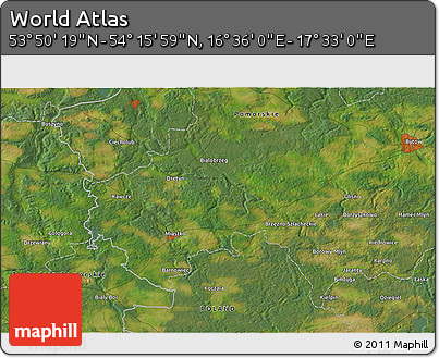 Satellite 3D Map of the Area around 54° 3' 9" N, 17° 4' 30" E