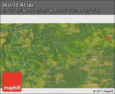 Satellite 3D Map of the Area around 54° 3' 9" N, 17° 4' 30" E