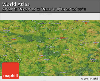 Satellite 3D Map of the Area around 54° 3' 9" N, 20° 28' 30" E