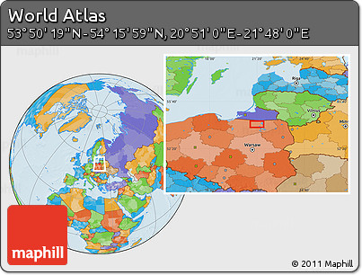 Political Location Map of the Area around 54° 3' 9" N, 21° 19' 30" E