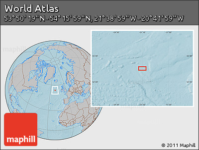 Gray Location Map of the Area around 54° 3' 9" N, 21° 10' 29" W, hill shading