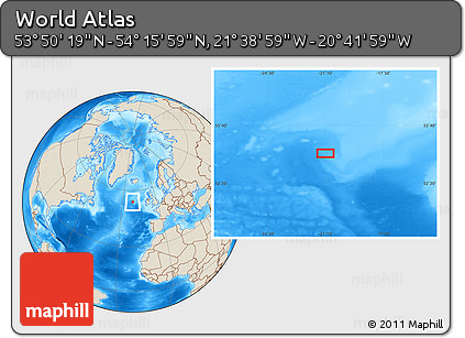 Shaded Relief Location Map of the Area around 54° 3' 9" N, 21° 10' 29" W