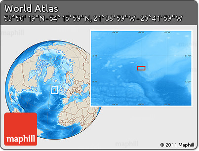 Shaded Relief Location Map of the Area around 54° 3' 9" N, 21° 10' 29" W