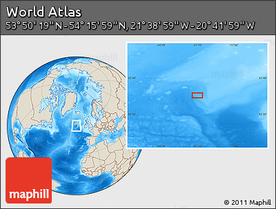 Shaded Relief Location Map of the Area around 54° 3' 9" N, 21° 10' 29" W