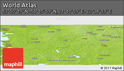 Physical Panoramic Map of the Area around 54° 3' 9" N, 22° 10' 29" E