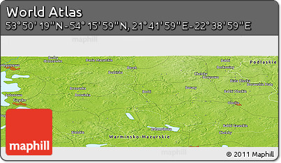 Physical Panoramic Map of the Area around 54° 3' 9" N, 22° 10' 29" E