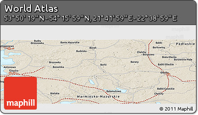 Shaded Relief Panoramic Map of the Area around 54° 3' 9" N, 22° 10' 29" E