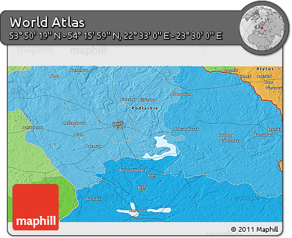 Political 3D Map of the Area around 54° 3' 9" N, 23° 1' 29" E