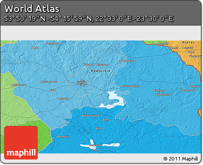 Political 3D Map of the Area around 54° 3' 9" N, 23° 1' 29" E