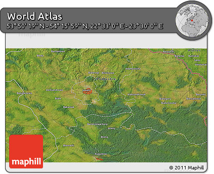 Satellite 3D Map of the Area around 54° 3' 9" N, 23° 1' 29" E