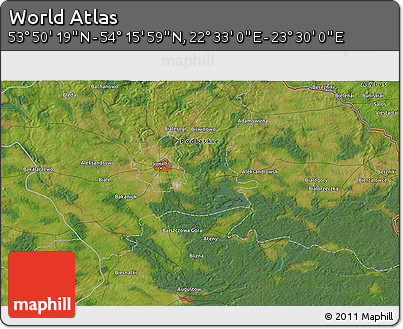 Satellite 3D Map of the Area around 54° 3' 9" N, 23° 1' 29" E