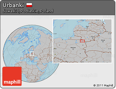 Gray Location Map of Urbanki, hill shading