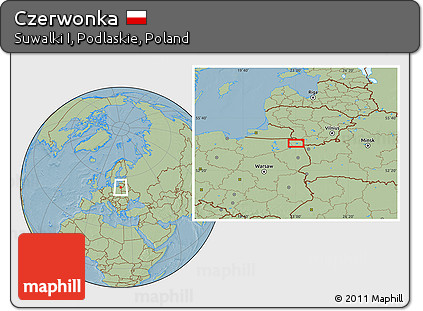 Savanna Style Location Map of Czerwonka, hill shading