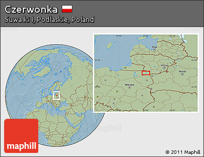 Savanna Style Location Map of Czerwonka, hill shading