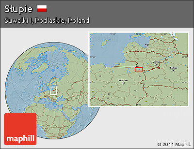 Savanna Style Location Map of Słupie, hill shading
