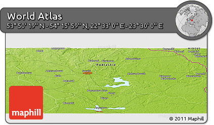 Physical Panoramic Map of the Area around 54° 3' 9" N, 23° 1' 29" E