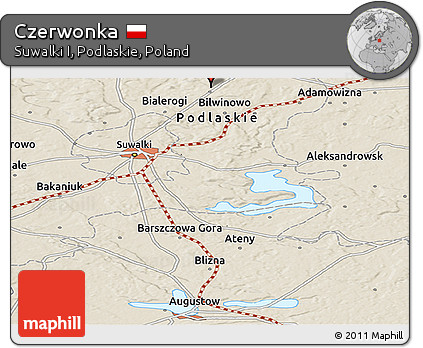 Shaded Relief Panoramic Map of Czerwonka