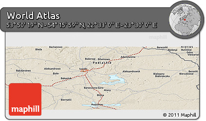 Shaded Relief Panoramic Map of the Area around 54° 3' 9" N, 23° 1' 29" E