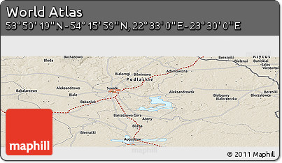 Shaded Relief Panoramic Map of the Area around 54° 3' 9" N, 23° 1' 29" E