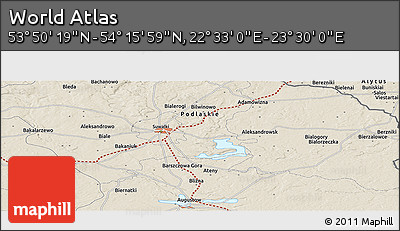 Shaded Relief Panoramic Map of the Area around 54° 3' 9" N, 23° 1' 29" E