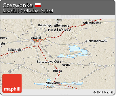 Shaded Relief Panoramic Map of Czerwonka