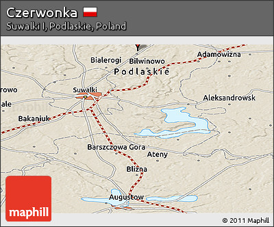 Shaded Relief Panoramic Map of Czerwonka