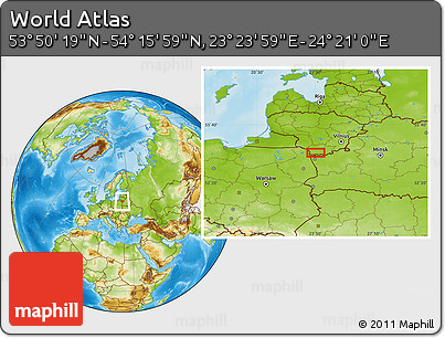 Physical Location Map of the Area around 54° 3' 9" N, 23° 52' 30" E