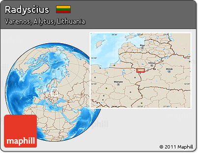 Shaded Relief Location Map of Radysčius