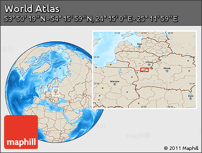 Shaded Relief Location Map of the Area around 54° 3' 9" N, 24° 43' 30" E