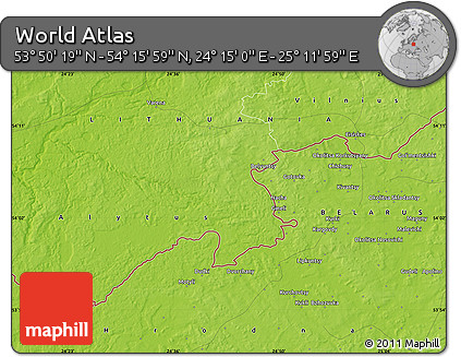 Physical Map of the Area around 54° 3' 9" N, 24° 43' 30" E
